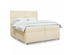 Cama Box Spring Con Colchón Tela Color Crema 200x200 Cm