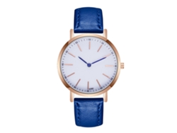 Reloj De Pulsera De Moda Para Hombre Con Correa De Cuero Sintético Y Esfera Redonda Azul Real.