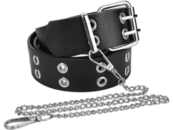 Cinturón De Cuero Punk Para Mujer Con Remaches Dobles Y Cadena Desmontable Negro 3.8cm Ancho 110cm Largo