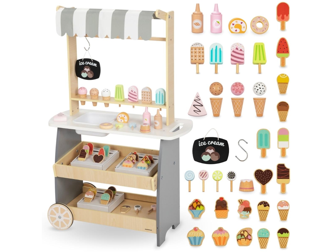 Heladería De Madera Con Ruedas Para Niños, Carrito De Helados 3+ Años, Juego Educativo Creativo