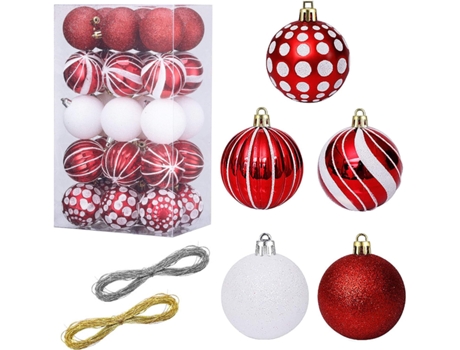 30 piezas de bolas de Navidad rojas Decoraciones para árboles de Navidad $ 6 Cm / 2,37 pulgadas Pintura resistente a los golpes y bolas de Navidad ...