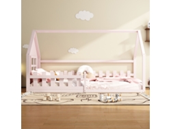 Cama infantil tipo cabaña de 90x200 cm con forma de casa en madera de pino y MDF estilo rosa