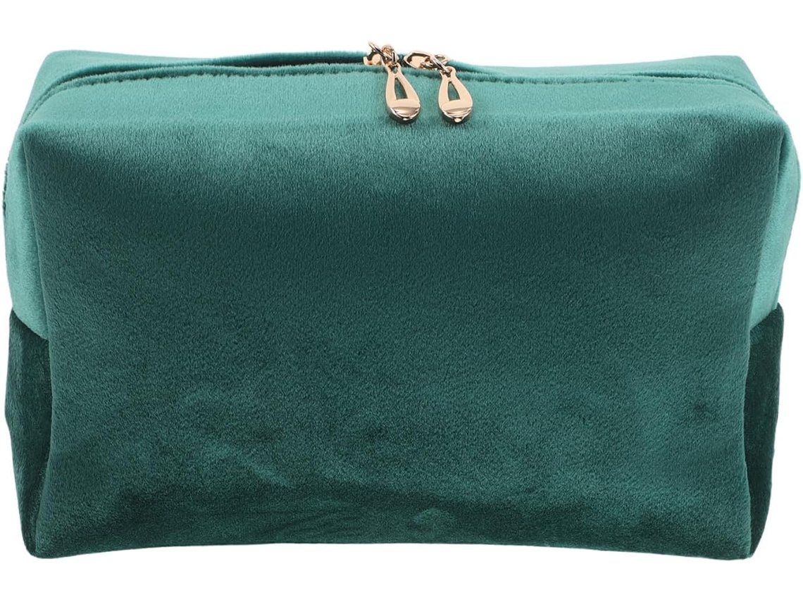 Trousse De Maquillage En Velours Verte Large, De Toilette Légère Y Spacieuse Fermeture Éclair Sé...