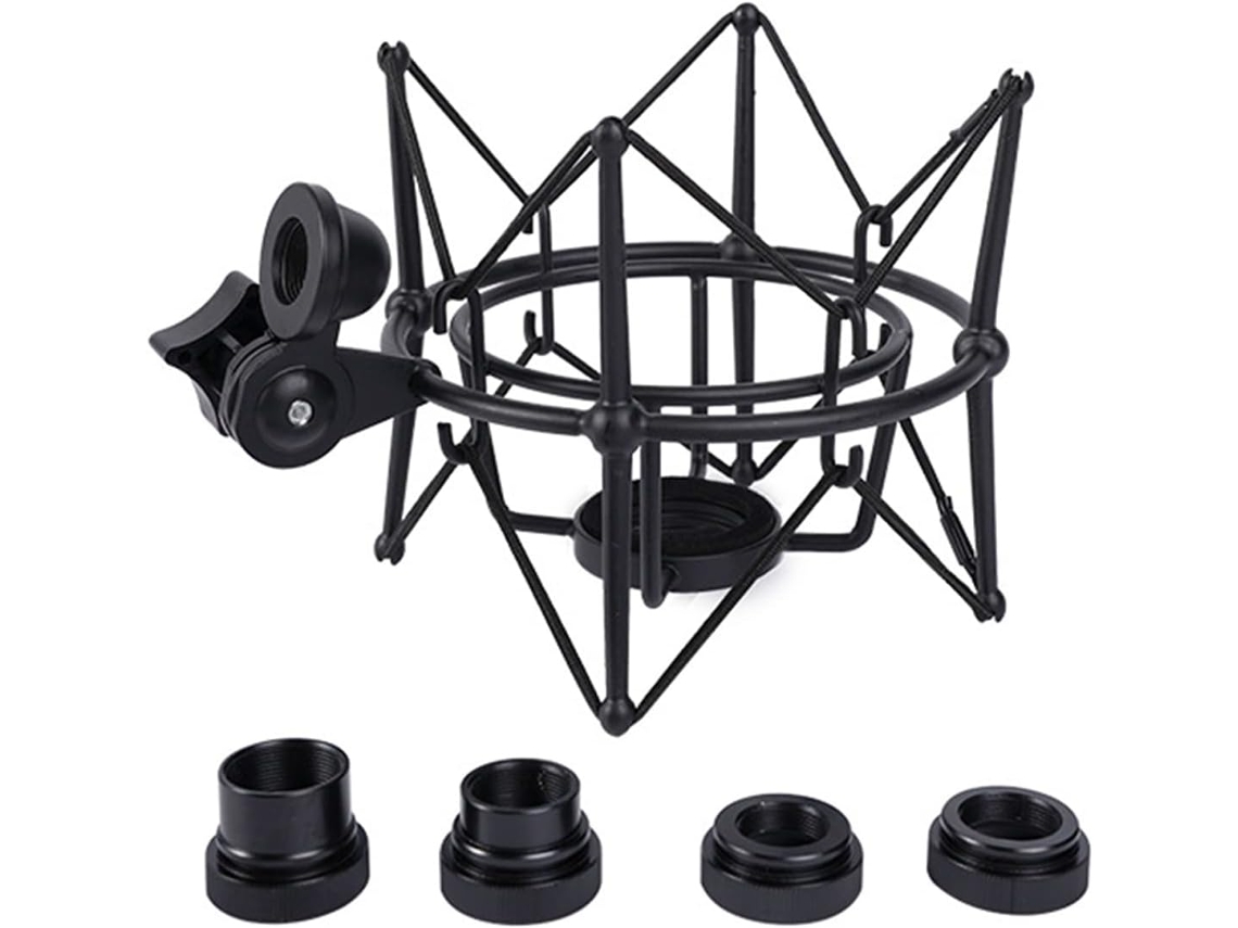 Soporte Antivibración Ajustable Para Micrófono, Ideal Para Grabación, Fabricado En Metal Negro.