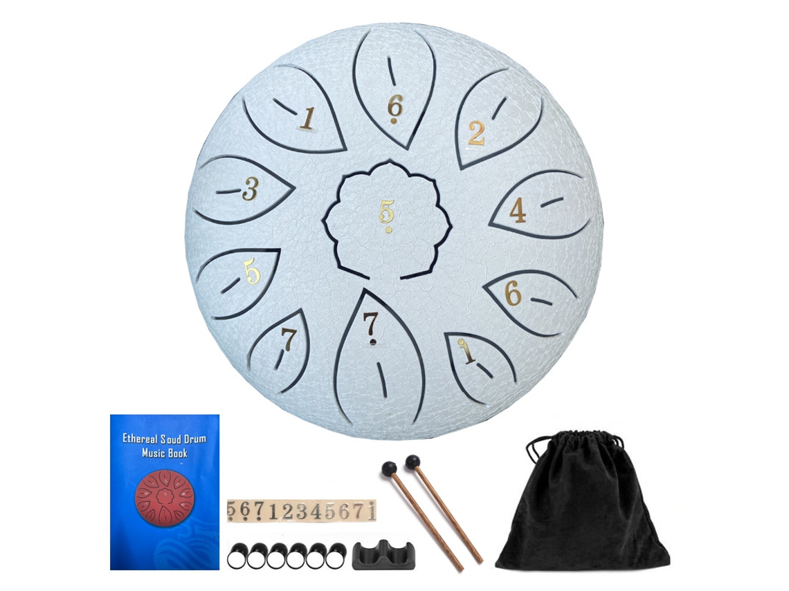 Tambor Handpan Digitallab de 6 pulgadas con 11 notas menores para niños, incluye baquetas (blanco).