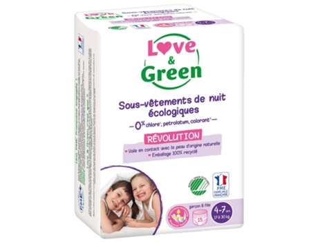 Love & Green Ropa Interior Ecológica 4-7 Años (17-30 Kg) 15 Unidades LOVE & GREEN