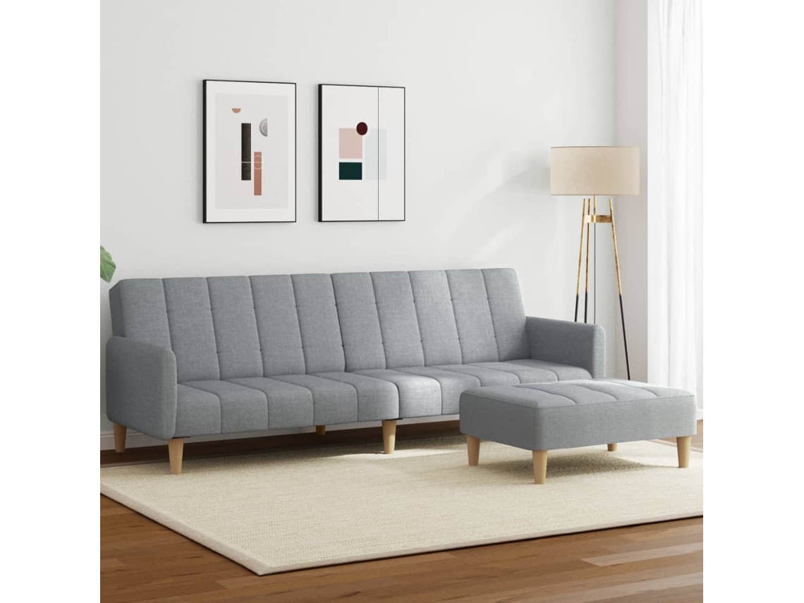 Sofá cama de 2 plazas con patas, tela gris claro HARLANV1