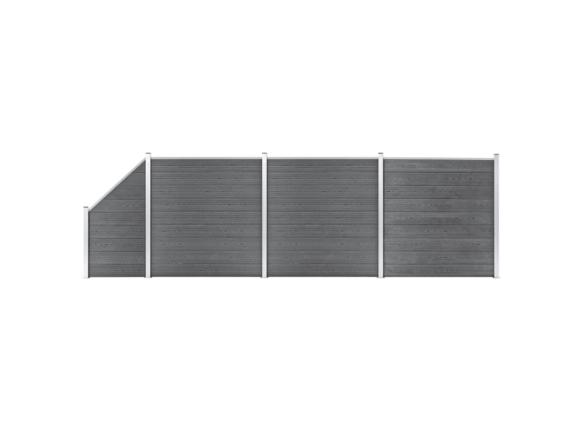 Panel de valla WPC de 3 cuadrados, 1 inclinado, 619 x 186 cm, gris, DKD HOME DECOR