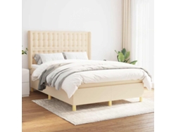 Cama Box Spring Con Colchón Tela Color Crema 140x190 Cm
