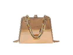 Bolso de noche Lalamoli de PVC dorado con caja, bandolera para mujer y niña.