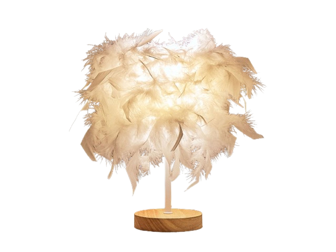 Lámpara De Mesa De Lujo Ligera Con Plumas, Luz Nocturna Blanca Decorativa, Usb Led 3w