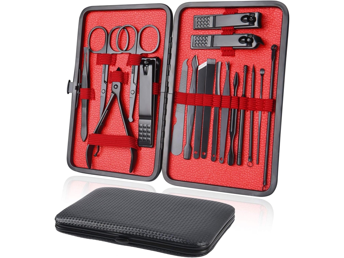 Set 18 Piezas Manicura + Cejas Acero Inox, Estuche Piel