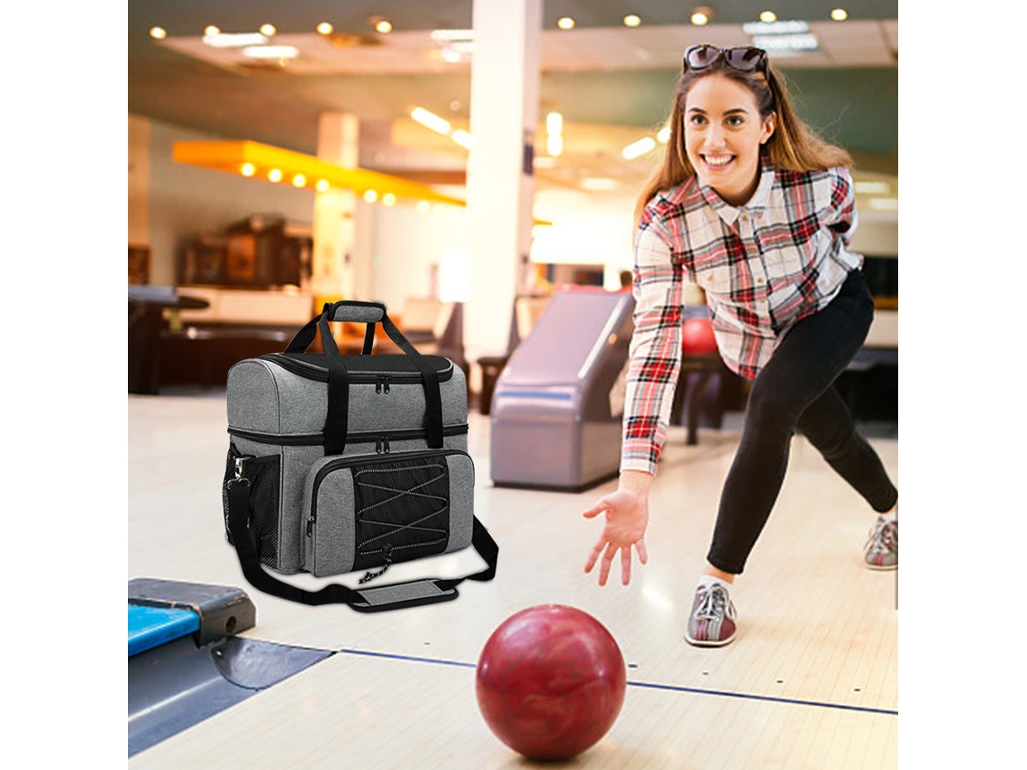 Bolsa Portátil Para 2 Bolas De Bolos Con Soporte Acolchado Y Compartimento Para Zapatos, Apta Para Tallas De Hasta 16 De Ee. Uu.