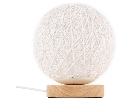 Lámpara de madera LED, lámpara de mesa creativa, bola esférica de ratán de madera, luz de noche, punto H