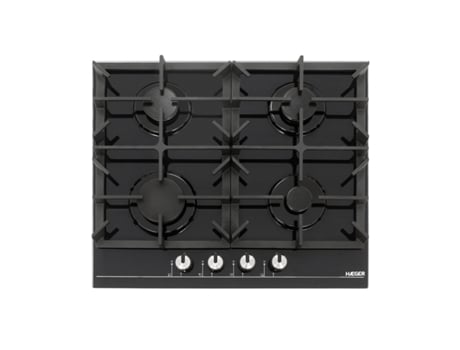 Placa de Gas HAEGER 60 cm, 4 Boquillas, Vidrio Negro Templado