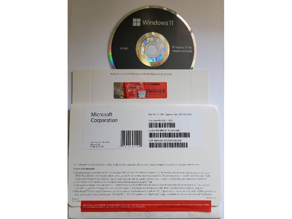 Coffret Completo Windows 11 Pro 64 Bits Producto Original Microsoft