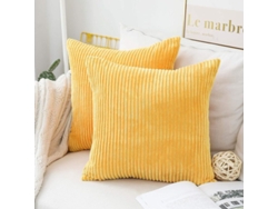 2026-fundas De Almohada Amarillo Girasol 45x45 Cm Suaves De Corduroy Rayado Decorativas Para Sofá Set De 2