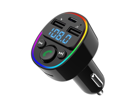 Transmisor FM inalámbrico Bluetooth Reproductor de MP3 para coche luz ambiental azul CZ-MP3-13 Negro PETHUEL