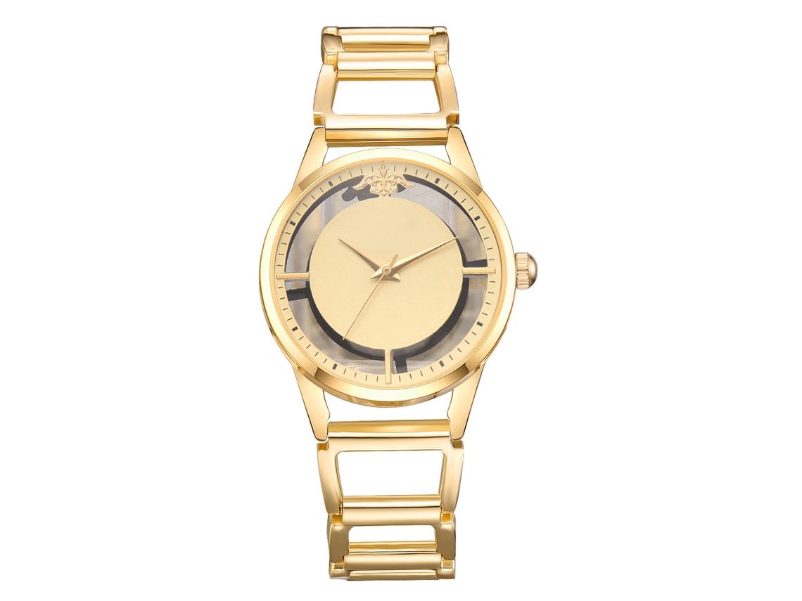 Reloj De Pulsera De Aleación Para Mujer Con Esfera Redonda, Movimiento De Cuarzo Analógico, Acabado Dorado, Moderno.
