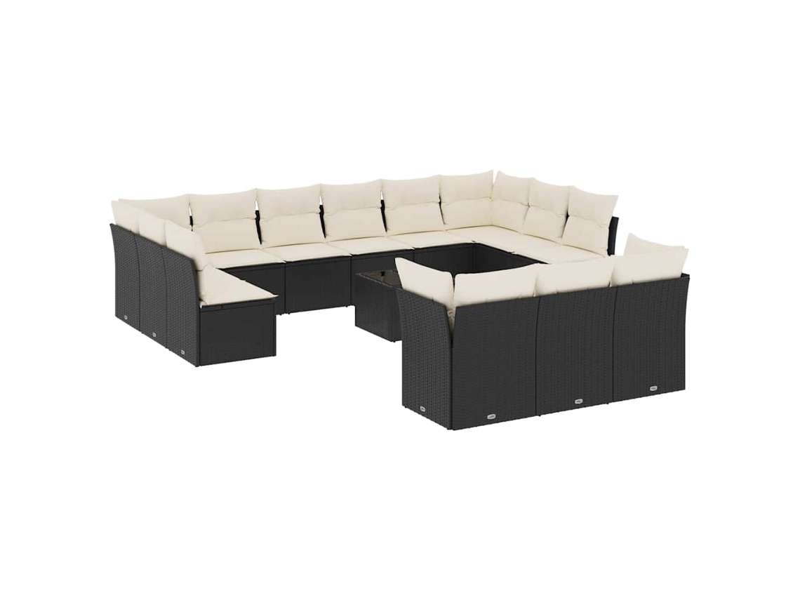 Maison Exclusive - Set Sofás De Jardín 14 Pzas Con Cojines Ratán Sintético Negro