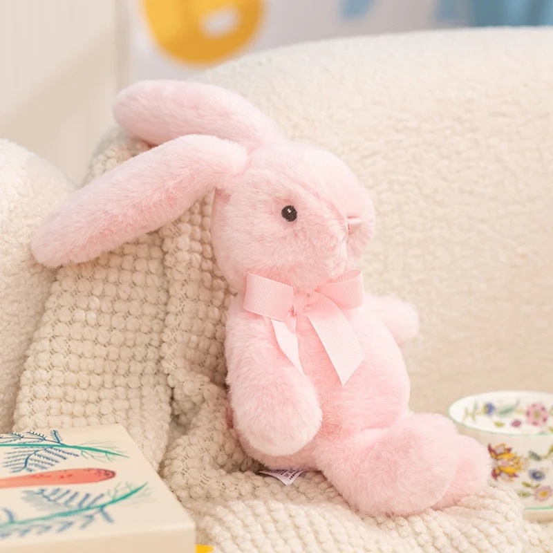 (rosa, 25 Cm) Lindo Peluche De Conejo De Orejas Largas Con Pajarita, Estilo Anime Realista Y Adorable