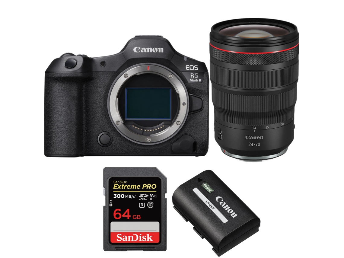 Canon EOS R5 Mark II + RF 24 70mm F/2.8 L IS Usm + 1 Sandisk 64GB UHS II 300MB/s + 1 Canon LP e6p + Libro electrónico “20 consejos para fotos impresionantes”