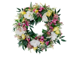 Decoración de puerta para boda con corona de tulipanes simulados