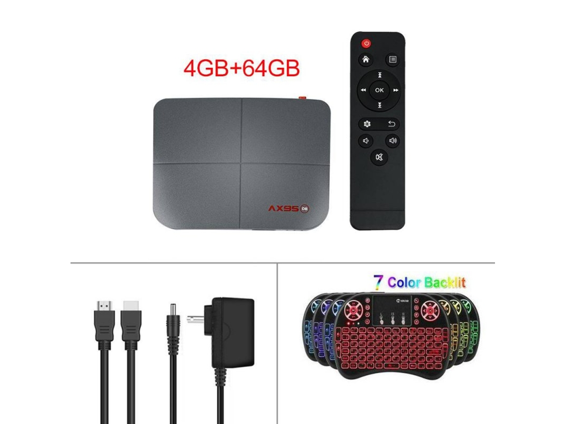 Box Smart Tv 1 Ax95 Android 9.0 Compatible con Dolby Tv Versión Google Store 4 + 64G_Conector australiano + Teclado I8