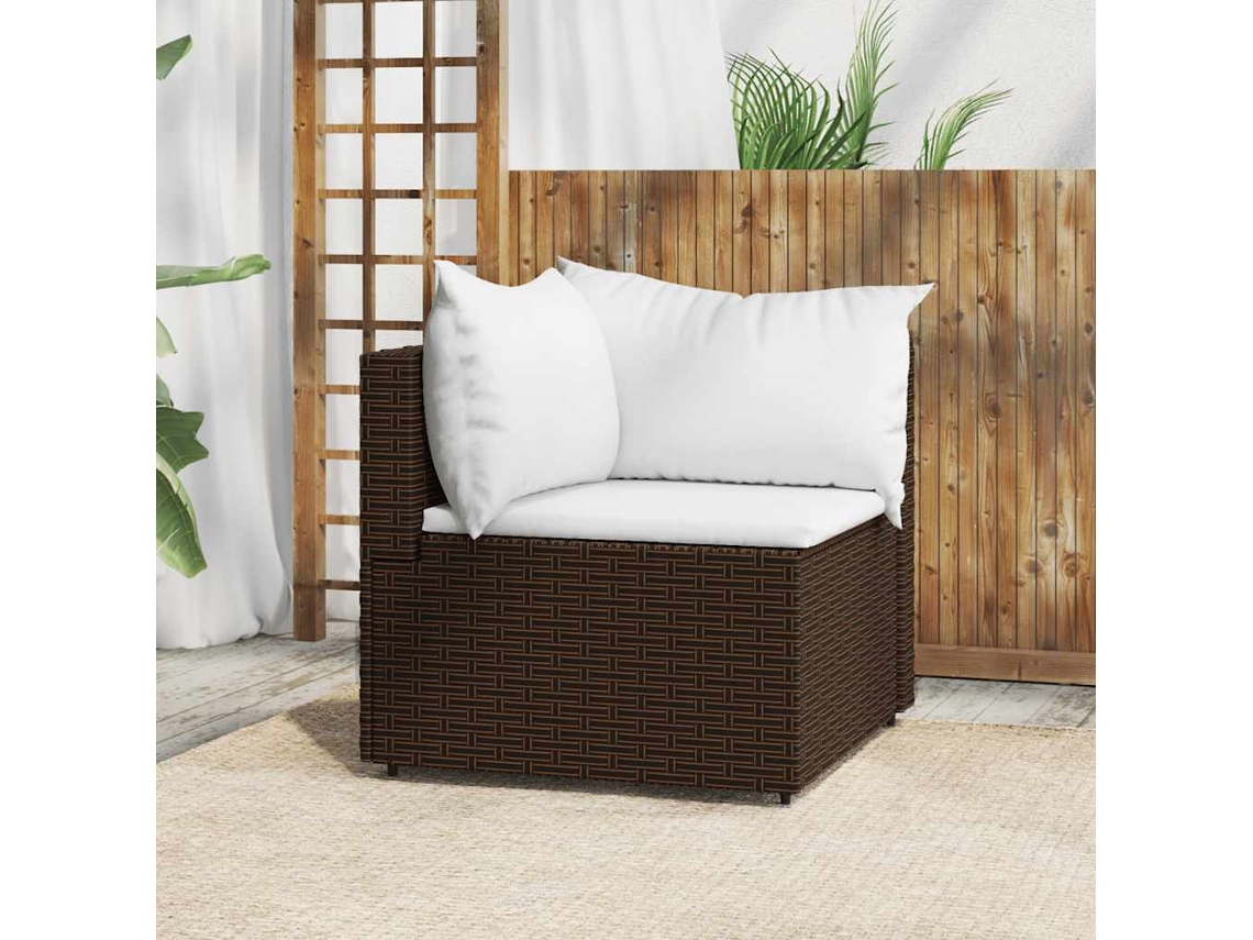 Sofá esquinero de jardín con cojines de mimbre marrón, Dkd Home Decor