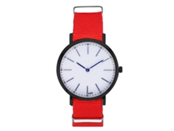 Reloj De Cuarzo Para Hombre Con Dial Redondo Y Correa De Nylon Casual Elegante Rojo