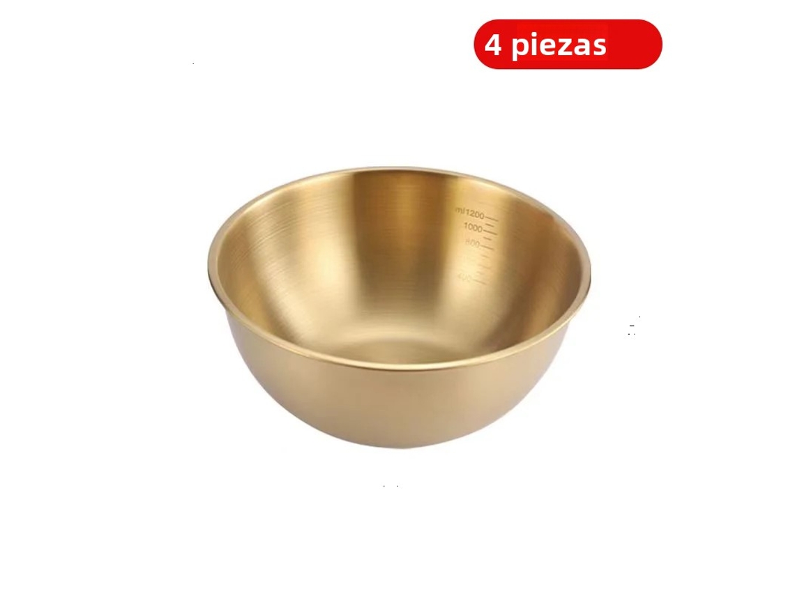 (17 Cm Dorado 4 Piezas) Cuencos De Cocina De Acero Inoxidable, Cuencos Para Ensalada De Frutas De Estilo Coreano, Con Graduaciones