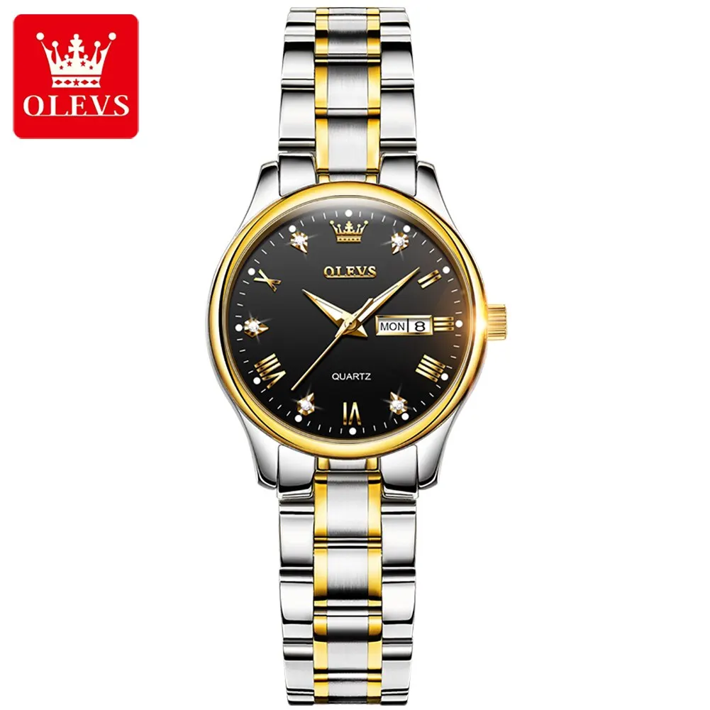 Reloj De Cuarzo De Lujo Para Mujer, Resistente Al Agua, De Acero Inoxidable (dorado Y Negro)