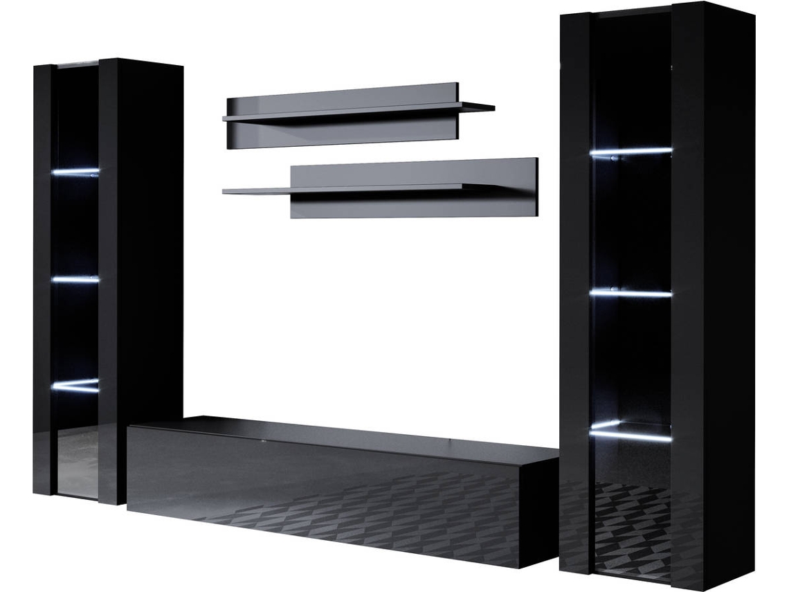 Conjunto de Muebles de TV MÓVEIS BONITOS Luke 4 (Negro - 260x40x165 cm)