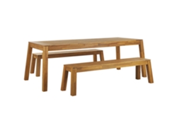Conjunto de jardín de madera de acacia mesa y bancos BELIANI Livorno
