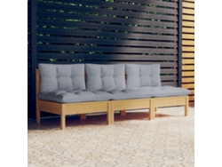 Sofá de jardín de 3 plazas con cojines grises en pino macizo, Dkd Home Decor