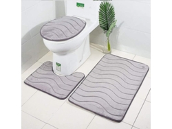 Alfombrillas Antideslizantes Para Baño, Juego De 3 Piezas Con Alfombrilla Contorneada Y Funda Para Inodoro (gris)