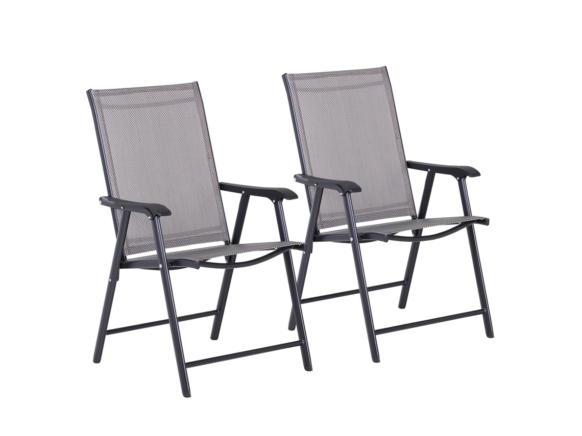 Silla De Camping Outsunny, 2 Piezas, Plegable, De Metal, Gris.