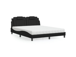 Cama Con Colchón Cuero Sintético Negro 160x200 Cm