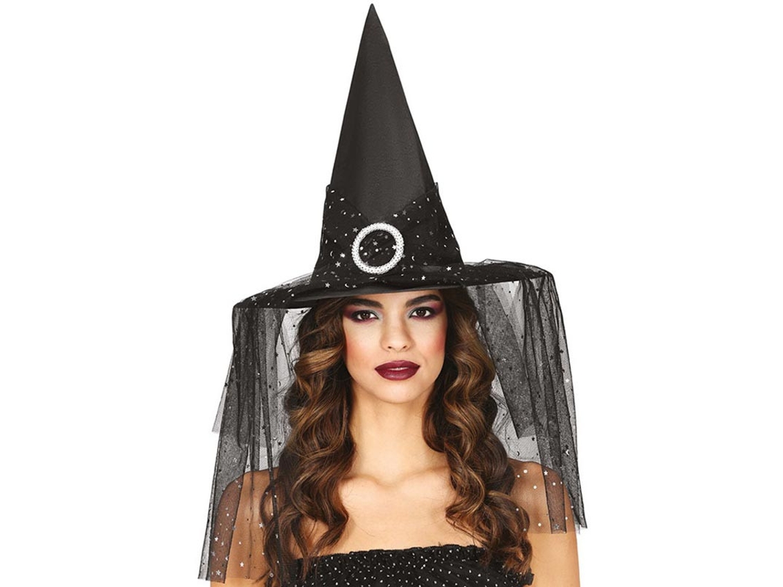 Sombrero de Bruja con Velo y Estrellas
