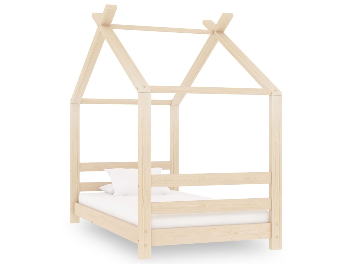 Cama con Cama de Madera Maciza de Pino en Marrón (70x140 cm)