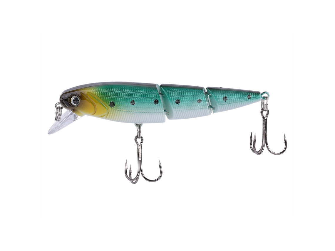 Isca Dura Lure (especial Para Pesca, Isca Biónica) Peixe Minnow De Três Seções Quebradas 10cm16g Com Dorso Preto, Corpo Verde Claro E Manchas