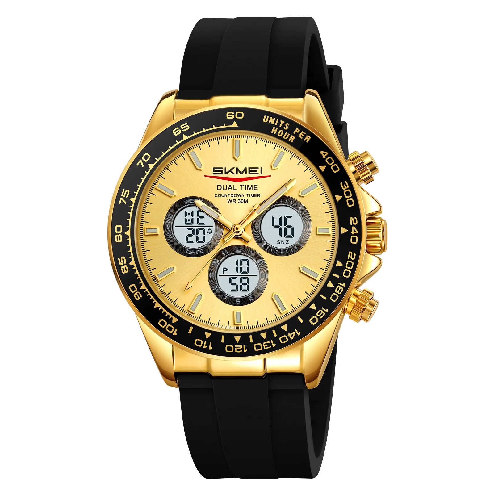 Reloj Electrónico De Cuarzo Con Doble Pantalla (dorado), Material De Acero Inoxidable, Resistente Al Agua, Estilo Ejecutivo De Élite.