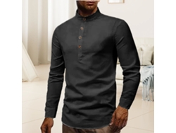 Camisa Masculina Manga Longa Gola Alta Meio Botão Slim Fit Preto Xl