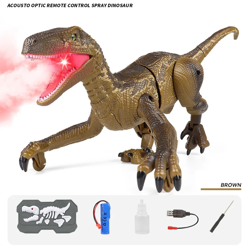 (dinosaurio Marrón) Juguete De Control Remoto Tyrannosaurus Rex De 2,4 G Con Luces Y Pulverización Eléctrica Para Niños.