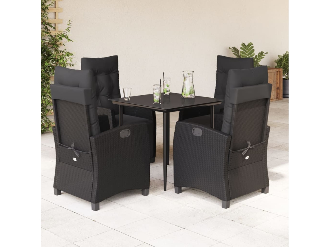 Juego de comedor de jardín de 5 piezas con cojines de mimbre negros de DKD Home Decor