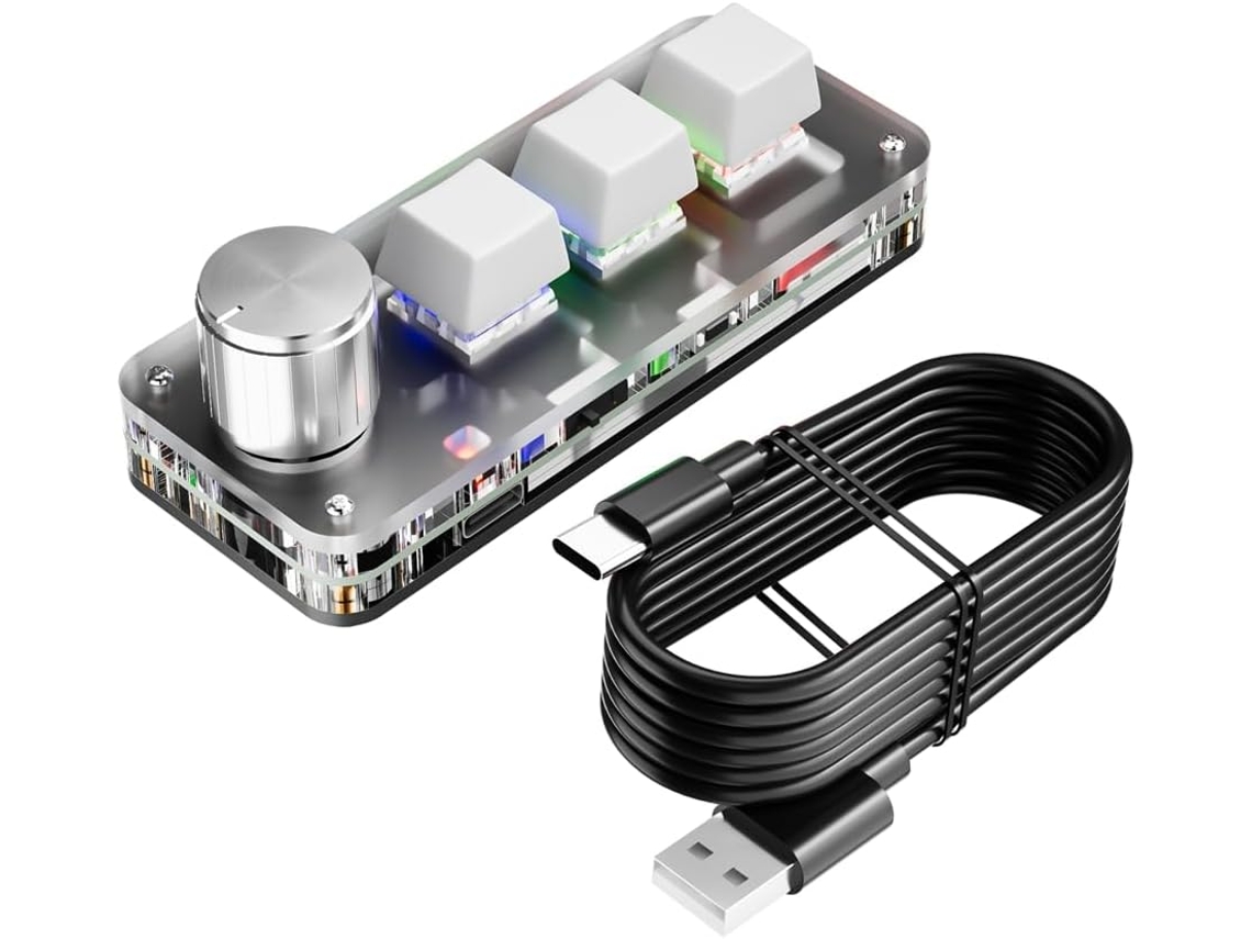 Mini Teclado Mecánico De 3 Botones Con Programación De Macros Personalizadas Para Juegos, Bluetooth, Color Blanco.