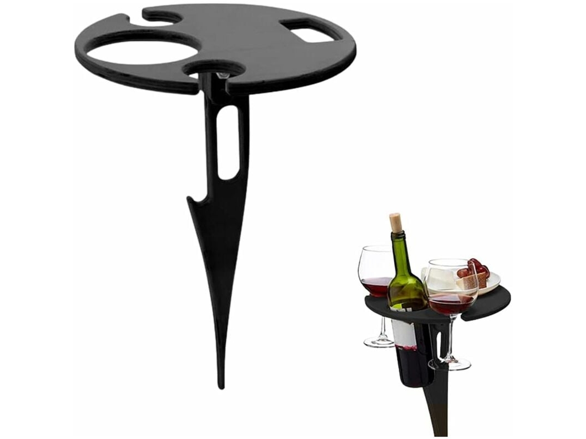 Mesa de vino redonda plegable portátil, mesa de playa, soporte para botellas y copas de vino, ideal para jardín, camping, playa y viajes.