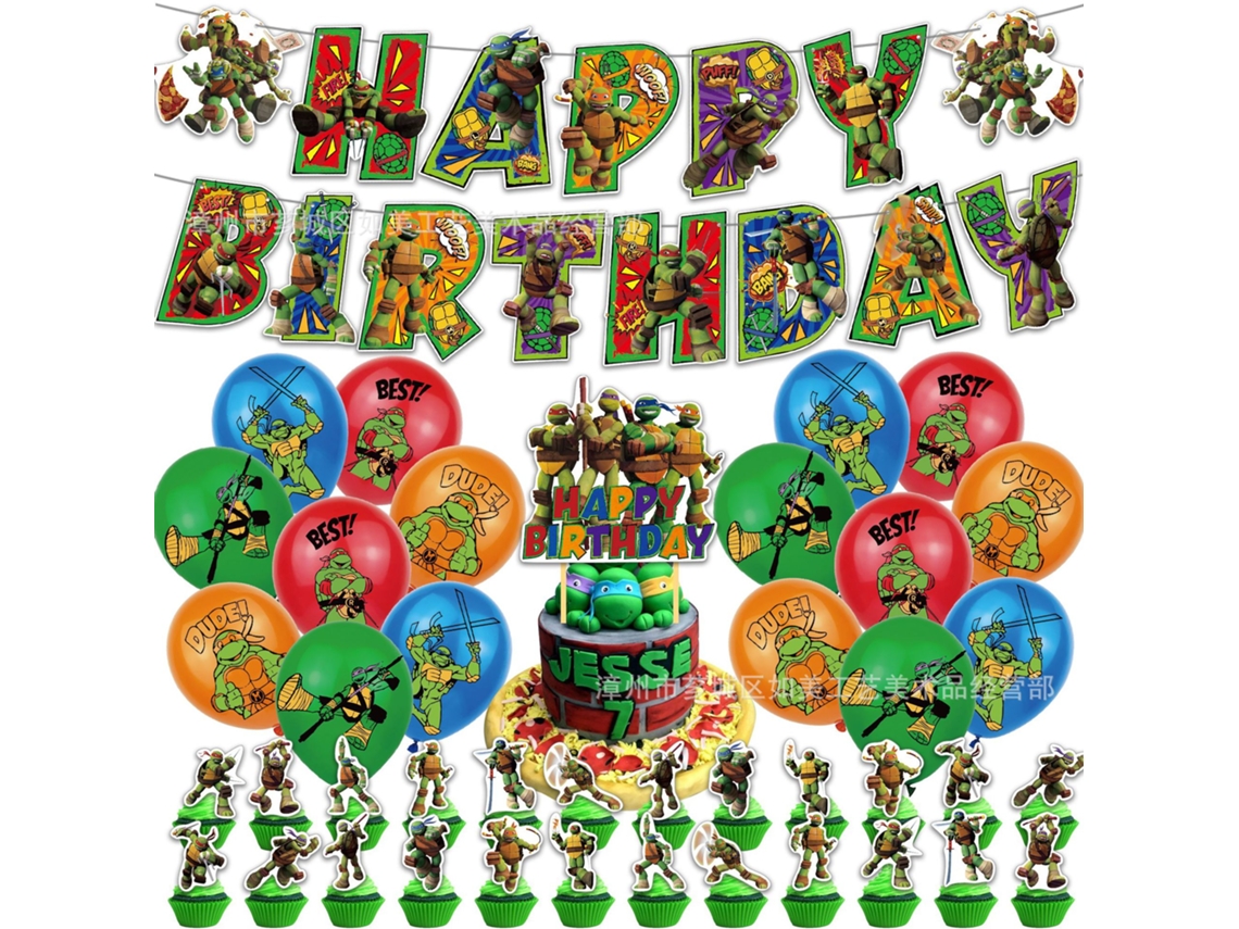 Set de suministros para fiesta de cumpleaños con temática de las Tortugas Ninja Adolescentes Mutantes, pancartas, globos y decoraciones para cupcakes One Siurn