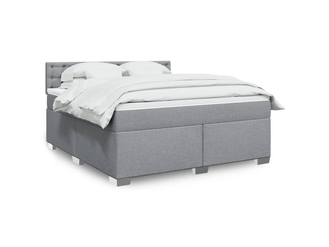 Cama Box Spring Con Colchón Tela Gris Claro 180x200 Cm