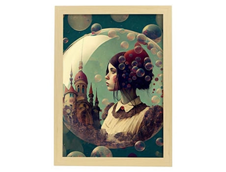NACNIC Poster Chica Burbuja En Estilo Surrealismo Cinematográfico Ilustraciones Y Grabados De Historieta Abstracta Y Artística A3 Marcos Madera